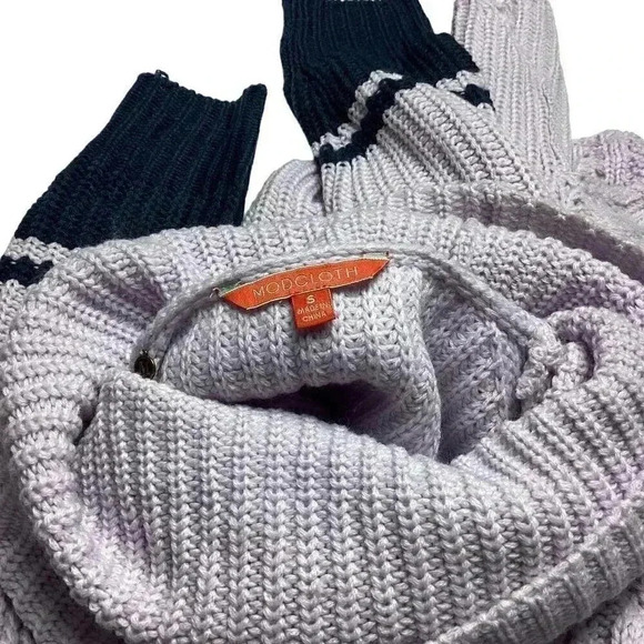 Modcloth Womens S Open Cable Chunky Knit Cowl Sweater Purple Blue Acrylic LS - Picture 6 of 7